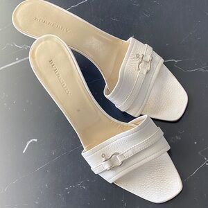 Burberry White Mules with Buckle Detail